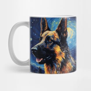 German Shepherd Painted in Starry Night Style Mug